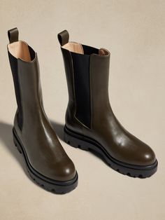 Hudson Tall Leather Chelsea Boot | Banana Republic High Arches, Lug Sole Boots, Style Basics, Leather Chelsea Boots, Winter 2022, Olive Color, Laura Lee, Chelsea Boot, Womens Rights