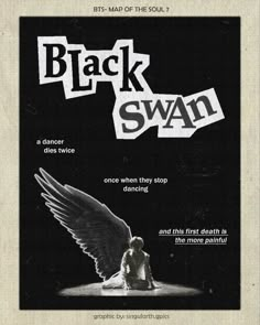 the poster for black swan shows an angel sitting on top of a piece of paper