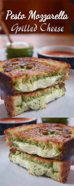 grilled cheese sandwich with pesto mozzarella sauce on the top and bottom