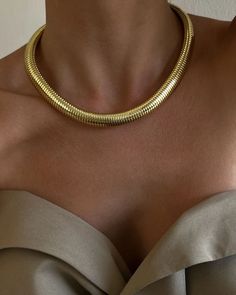 Flex Snake Chain Necklace- Gold (Ships Mid April) | Luv Aj Snake Necklace Gold, Gold Chains For Women Design, Big Gold Necklace, Thick Gold Necklace, Statement Gold Necklace, Gold Chunky Necklace, Amanda Thomas, Thick Gold Chain, Thick Necklace