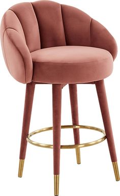 an upholstered pink bar stool with gold legs and backrests, on a white background