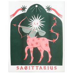 a pink and green zodiac sign with stars on it