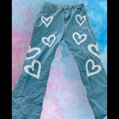 High Waisted Jeans - Never Used - Has Tags - Only Washed Them Once Run Small And Have No Stretch - Fits Small/Medium Thanks For Checking Out My Closet Hoco Pants, Homecoming Jeans, Hoco Jeans, Homecoming Pants, Senior Painted Jeans, Senior Jeans, Heart Jeans, Painted Jeans, High Waisted Jeans