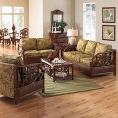 the living room is clean and ready to be used as a family room furniture set