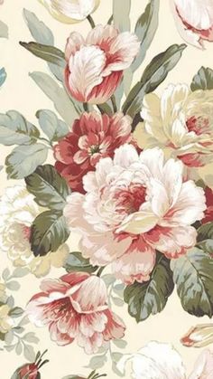 a floral wallpaper with pink and white flowers on it's sides, in shades of