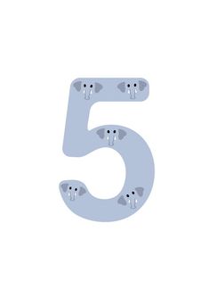 the number five is made up of three different animals on it's face and two are