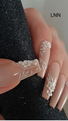 Acrylic Floral Nails, Cutest Nails, 3d Flower Nails, Nail Art Wedding, Bride Nails, Fantasy Wedding, Bridal Nails, Elegant Nails