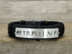 This Rune Bracelet is crafted entirely by hand in your choice of metal and features. Create your own one-of-a-kind Rune cuff bracelet. We can convert any quote into runes. Forever My Viking King (Elder Futhark Runes) This is just an example of what I create for you. You still can say your own quote on the bracelet. I can engrave any message of yours even in any language! This metal band was handmade from stainless steel/brass/copper sheet metal - I cut the shape, filed and sanded the edges, then Viking King, Handwriting Bracelet, Coordinates Bracelet, Elder Futhark Runes, Futhark Runes, Bracelet Viking, Elder Futhark, Viking Bracelet, Morse Code Bracelet