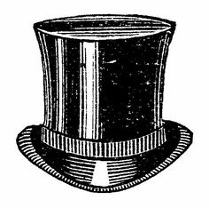 a black and white drawing of a top hat with a tie on the side, vintage line drawing or engraving illustration