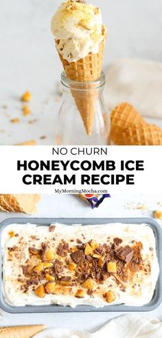 no churn honeycomb ice cream recipe in a glass container