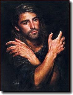 a painting of jesus holding his hands together