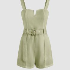 Nwt Solid V-Wire Playsuit With Belt In Pale Green. Didn’t Fit Me. Playsuits Outfit, Race Outfit, Preformance Outfits, 2000s Outfits, M Pants, Fashion Design Clothes, Trendy Clothes For Women, Sleeveless Jumpsuits, Pale Green