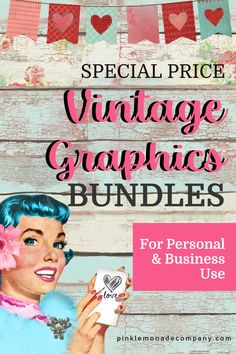 the vintage graphics bundle for personal and business use with text overlays that reads special price vintage graphics bundles