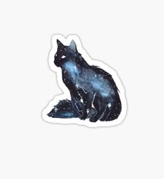 a black cat sitting on top of a white surface with stars in the sky behind it