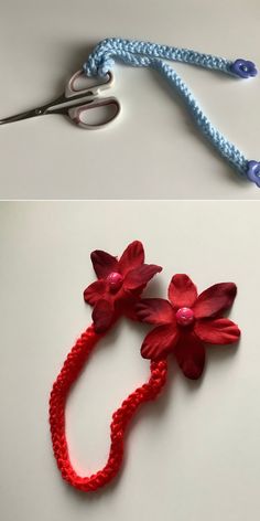 crochet flowers are being made with yarn