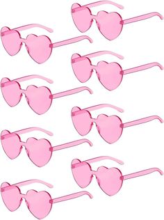 six pairs of pink heart shaped sunglasses