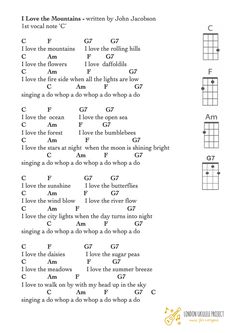 the guitar chords are arranged in two different ways, including one with an i love you song