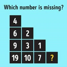 a number is missing on a blue background with question marks in the bottom left corner