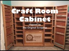 an open bookcase with the words craft room cabinet inside