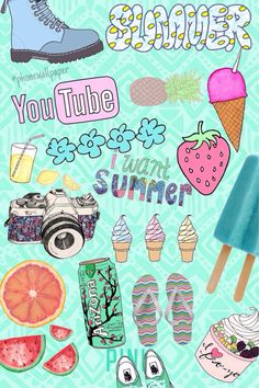 a poster with various items that include ice cream, watermelon and other things