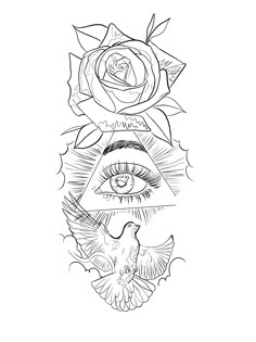 a drawing of an all seeing eye and rose