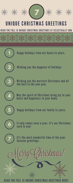 an info sheet with christmas greetings on the front and back of it, in green