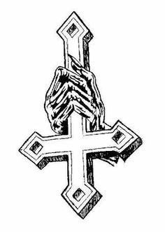 a drawing of a hand holding a cross