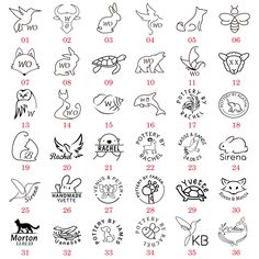 an image of the numbers and symbols for different types of animals in each letter order