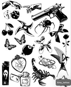 a bunch of tattoos that are in black and white