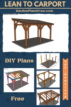 the instructions for how to build a wooden carport with pictures and text below it