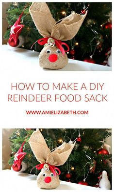 two pictures of reindeer food sacks with the words how to make a diy reindeer food sack