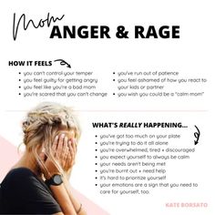 a woman with her hands on her face and the words anger & rage below it