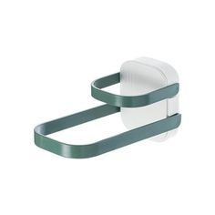 the wall mounted toilet paper holder is green and white