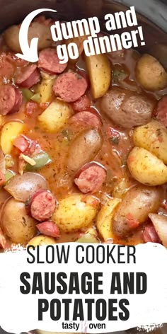 the slow cooker sausage and potatoes recipe is ready to be eaten