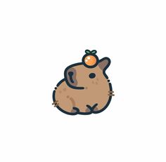 a cartoon hamster with an orange on its head sitting in front of a white background