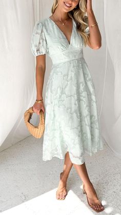 Step into elegance with our Mint Lace V-Neck Midi Dress. Featuring a partially elasticated waistline, and a flattering V-neckline, this dress offers both style and comfort. Lined and true to size for the perfect fit. Mint Green Dress Plus, Summer Mother Of The Bride Dresses Mint, Mint Green Wrap Dress, Mint Dress Lace, Summer Street Style, Church Dress, Summer Street, V Neck Midi Dress, Street Style Summer