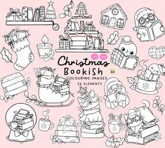 christmas bookish coloring images for adults and children