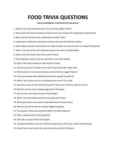 food trivia questions for students to use in their class or workbook, which one is