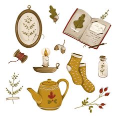 an illustration of some items that are in the shape of a teapot