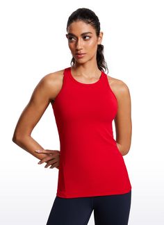 Butterluxe collection features super soft and stretchy high-quality fabric. Racerback tank top provides you with maximum comfort and freedom of movement. Athletic high crew neck adds coverage and a better fit. Idea for yoga, workout, gym, and exercise. Feature & Fitting: 
 Butterluxe collection 
 Design for yoga 
 Racerback, tight fit 
 High neck design 
 Fabric: 
 
 Extremely Soft, luxurious comfort and lightweight 
 
 Ultra stretchy, very gentle compression 
 Brushed, 4-Way stretch 
 81% P Sleeveless Elastane Top For Pilates, High Stretch Racerback Tank Top For Light Exercise, Racerback Tank Top For Yoga With 4-way Stretch, Sleeveless Elastane Tank Top For Pilates, Sleeveless Elastane Tank Top For Training, 4-way Stretch Racerback Tank Top For Athleisure, Athleisure 4-way Stretch Racerback Tank Top, Seamless Minimal Stretch Racerback Activewear, Athleisure Racerback Tank Top With 4-way Stretch