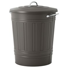 a grey trash can on a white background