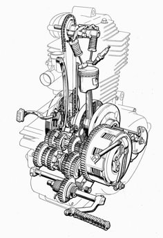 a drawing of an engine with gears attached to it