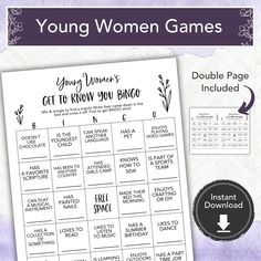 a printable young women games board with instructions