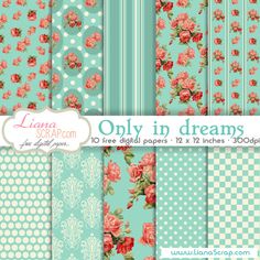 a set of digital papers with roses and polka dots on the paper is also available for purchase