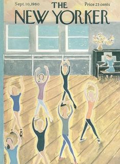 an advertisement for the new yorker featuring people doing yoga and standing in front of a piano