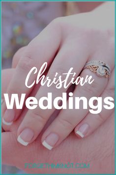 two hands holding each other with the words christian wedding rings on top of their fingers