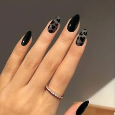 New Pointed Almond Shape/Oval False Press-On Nails. Solid Black And Sheer With Black Hearts. The Set Includes A Cuticle Stick, Small File And Super Sticky Glue Dots That Hold Great. Same Or Next Day Shipping. Bundle & Save. The More You Bundle The Bigger The Discount And You Only Pay One Shipping Fee. **Dog Friendly Home** But All My New Items Are Stored Away From My Fur Baby. Negative Space Nails Almond, Nails Black Design, Her Nails, Nail Swag, Pretty Acrylic Nails, Chic Nails, Nail Polishes, Cute Acrylic Nails, Black Nails