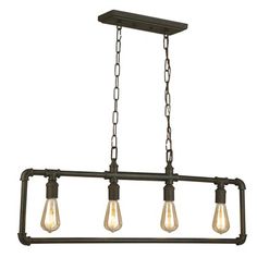 three light chandelier with four bulbs hanging from the bottom and two lights on each side