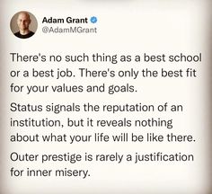 an ad for adam grant is shown with the caption that reads, there's no such thing as a best school or a best job