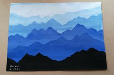 a painting of mountains with blue sky and clouds